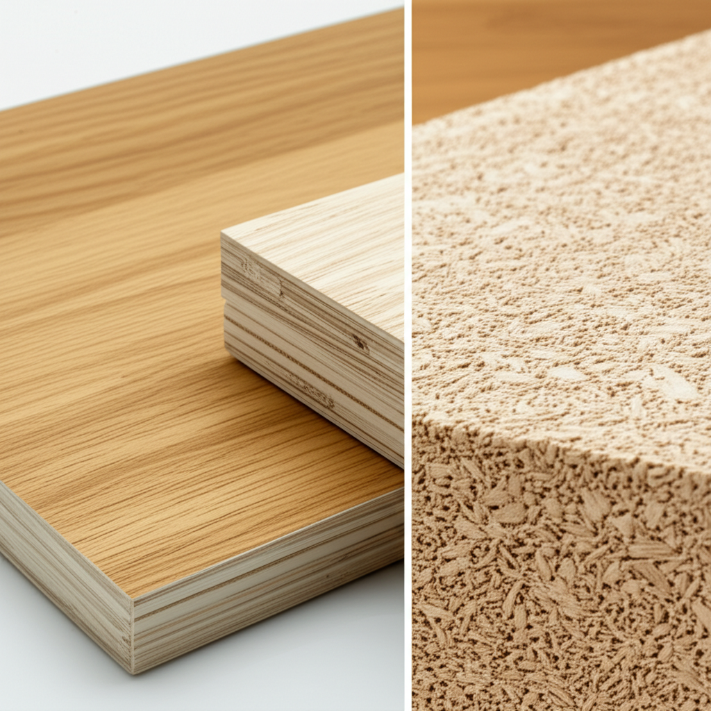 Generate a high-quality, relevant image prompt for an article about: Engineered Wood vs Particle Boa