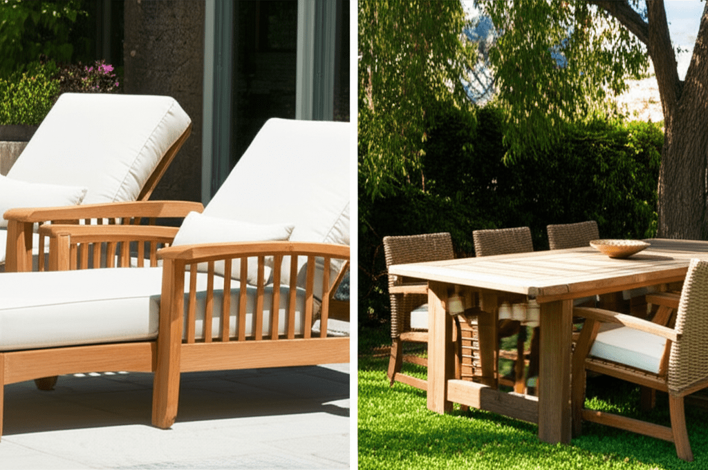 Generate a high-quality, relevant image prompt for an article about: Eucalyptus vs Teak Outdoor Furn