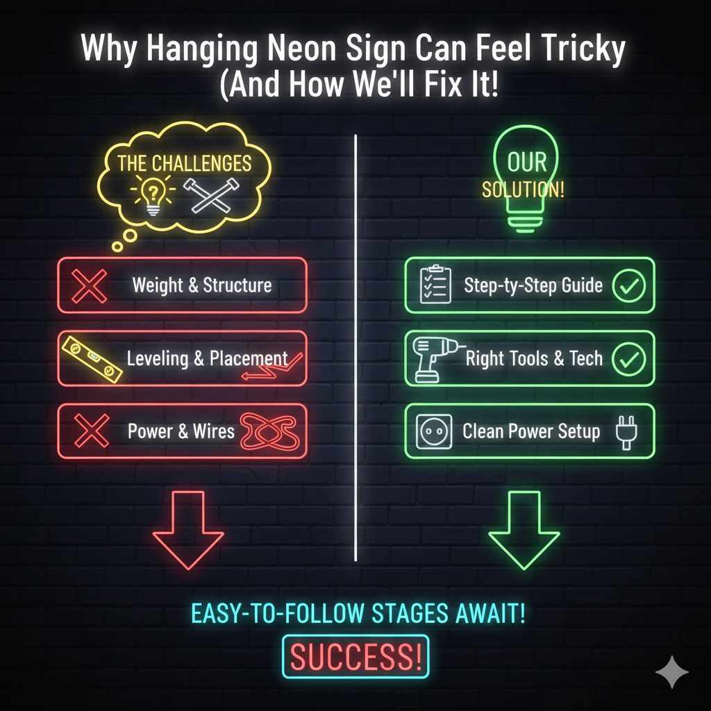 topic 2 - Troubleshooting Common Issues
Even with the best planning, you might encounter a snag. Here are a few common issues and how to solve them:
The screw won't go in: You might be hitting something behind the wall (like a pipe or wire – stop immediately if you suspect this!) or your pilot hole is too small. Try a slightly larger drill bit. If you're in drywall and it feels soft, you may not have hit a stud, and your anchor might not be seated correctly.
The anchor spins in the hole: The hole might be too large for the anchor. You can try a slightly larger anchor or fill the hole with spackle, let it dry, and then re-drill a pilot hole for a new anchor.
The sign is crooked: Don't panic! Carefully remove the sign, loosen the screws slightly, adjust until it’s level using your level, and then re-tighten.
The cord is too short: You'll need an extension cord. Ensure it's rated for the power draw of your sign and use it safely, securing it to prevent tripping