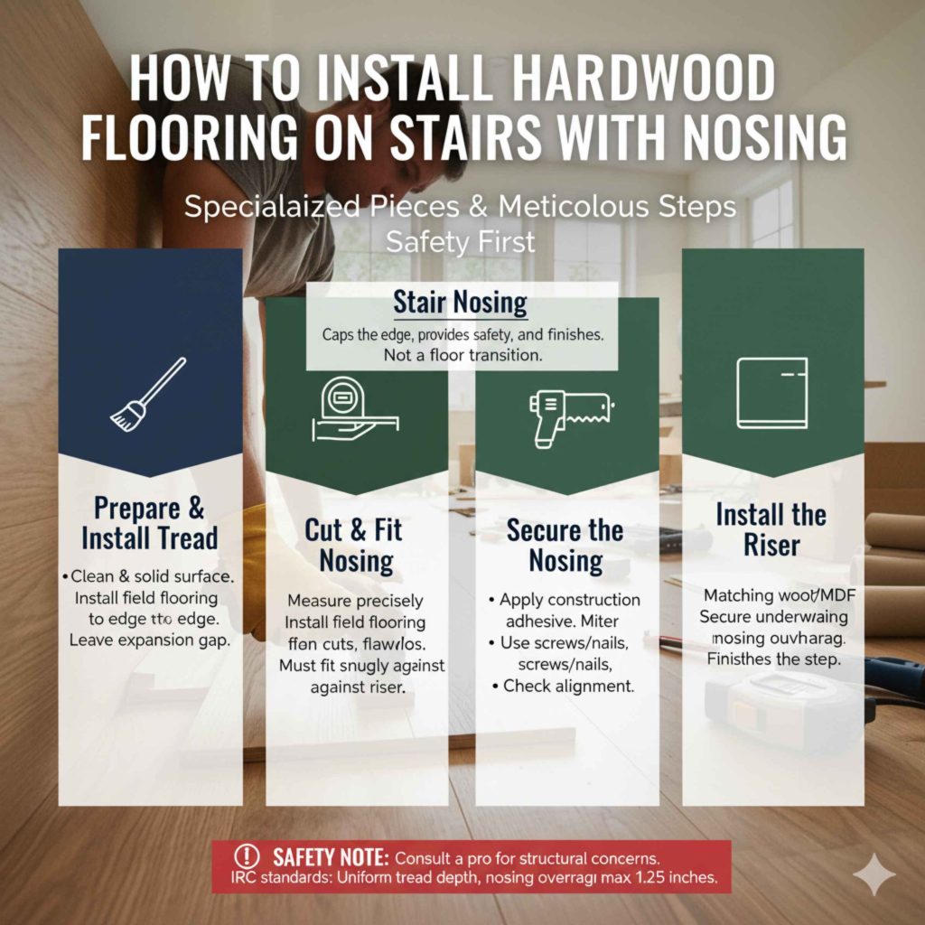 How to Install Hardwood Flooring on Stairs with Nosing